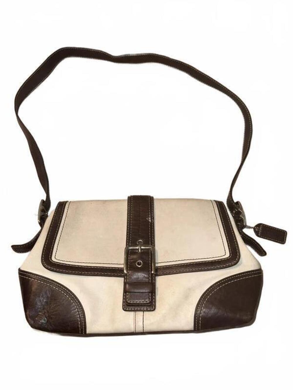 Coach F11196 Soho Legacy Flap Shoulder Bag Ivory Brown Leather Y2K 2007